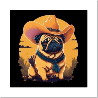 Pug cowboy Posters and Art